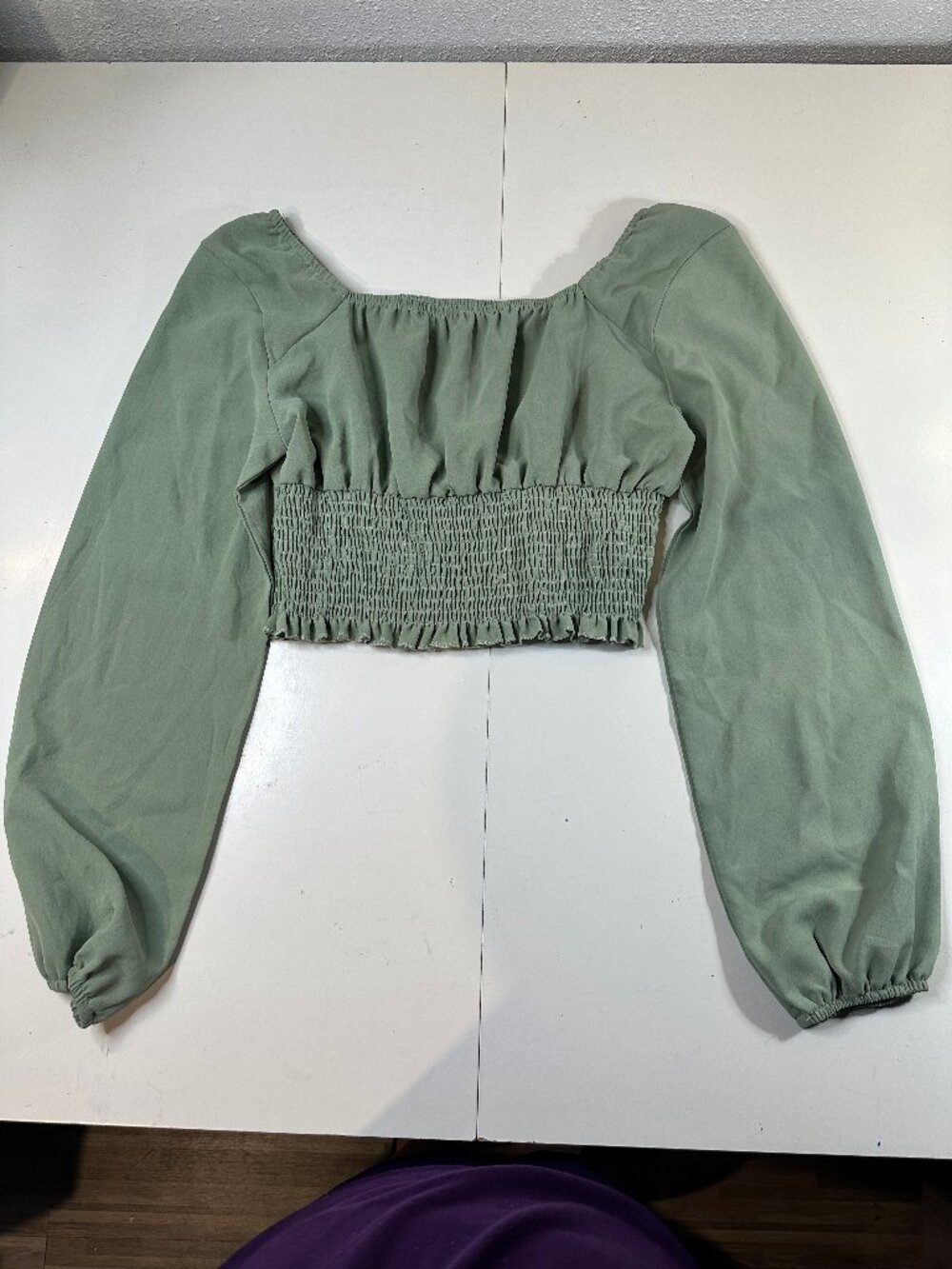 SHEIN Olive Sage Green Puff Sleeve Crop Top Small